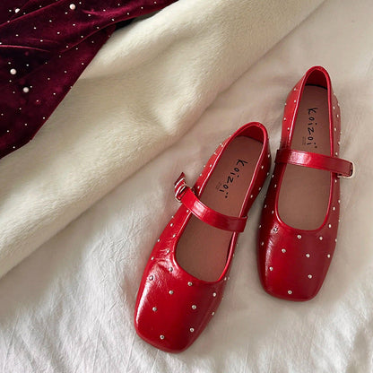 Damen Ballerinas Glitzerriemen Modische Schnalle