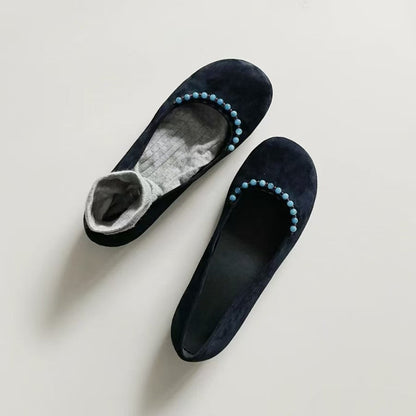 Damen Ballerinas mit Pom-Pom Detail