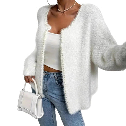 Damen Strickjacke Flauschig Perlen Verzierung