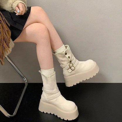 Damen Plateau-Stiefeletten mit Schnallen