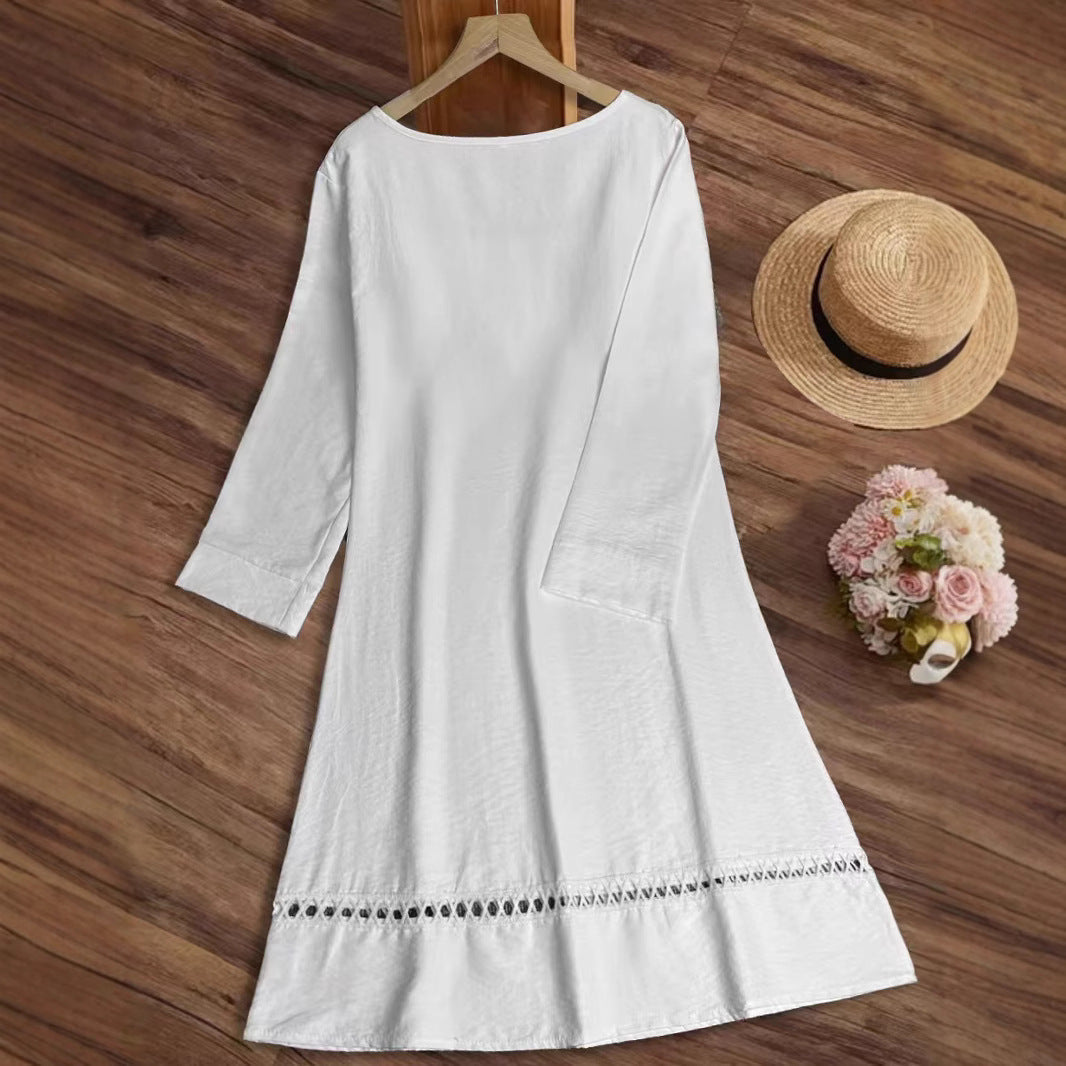 Damen Sommerkleid Elegant Häkelkragen Durchgehender Schnitt