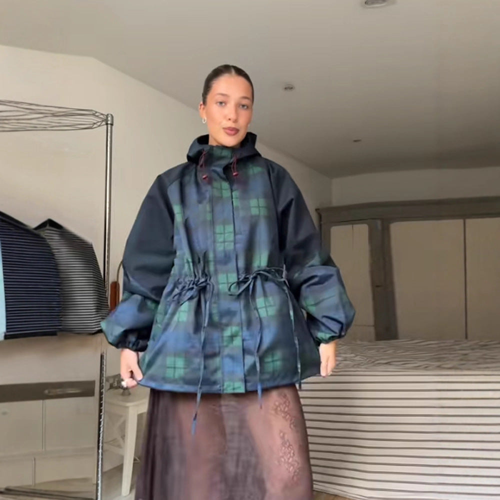 Damen Oversized Karo Jacke Mit Taschen Lässig