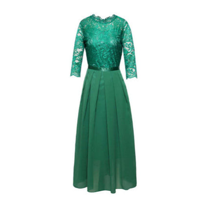 Damen Abendkleid Langärmlig Spitze Chiffon Maxikleid