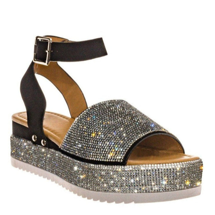 Damen Plateau Sandalen Flach Mit Knöchelriemen