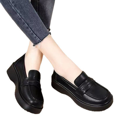 Damen Hochplateau Slipper Leder Komfort