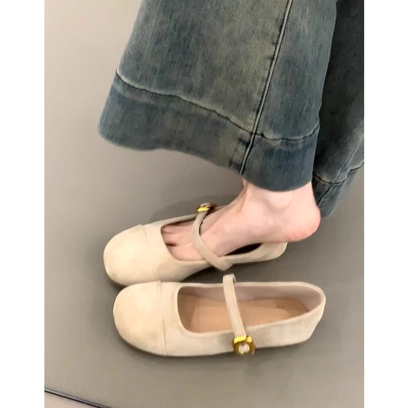 Damen Ballerinas Weiches Wildleder Mit Schnalle Modern Schwarz - Norvielle