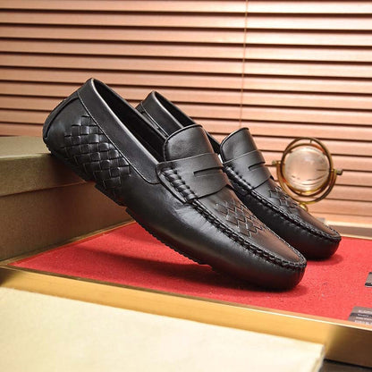 Herren Mokassins Leder Braun Flechtwerk Elegante Schuhe