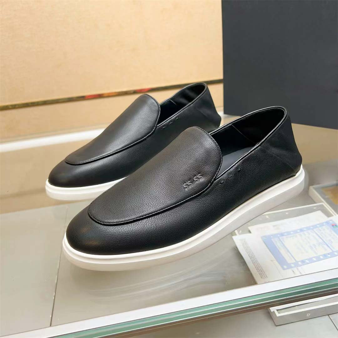 Damen Mokassin Sneaker Leder Rutschfest Bequem Schwarz - Norvielle