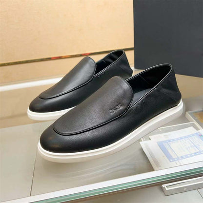 Damen Mokassin Sneaker Leder Rutschfest Bequem Schwarz - Norvielle