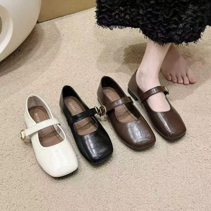 Damen Mary Jane Schuhe Elegante Schnalle Schwarz - Norvielle