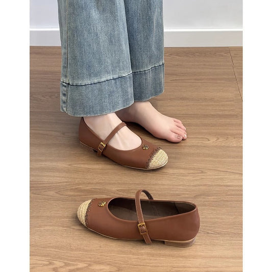 Damen Ballerinas Schuhe Bast Akzent Riemenverschluss Elegantes Design - Norvielle