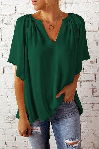 Damen Bluse Fließend Elastisch Ballonärmel