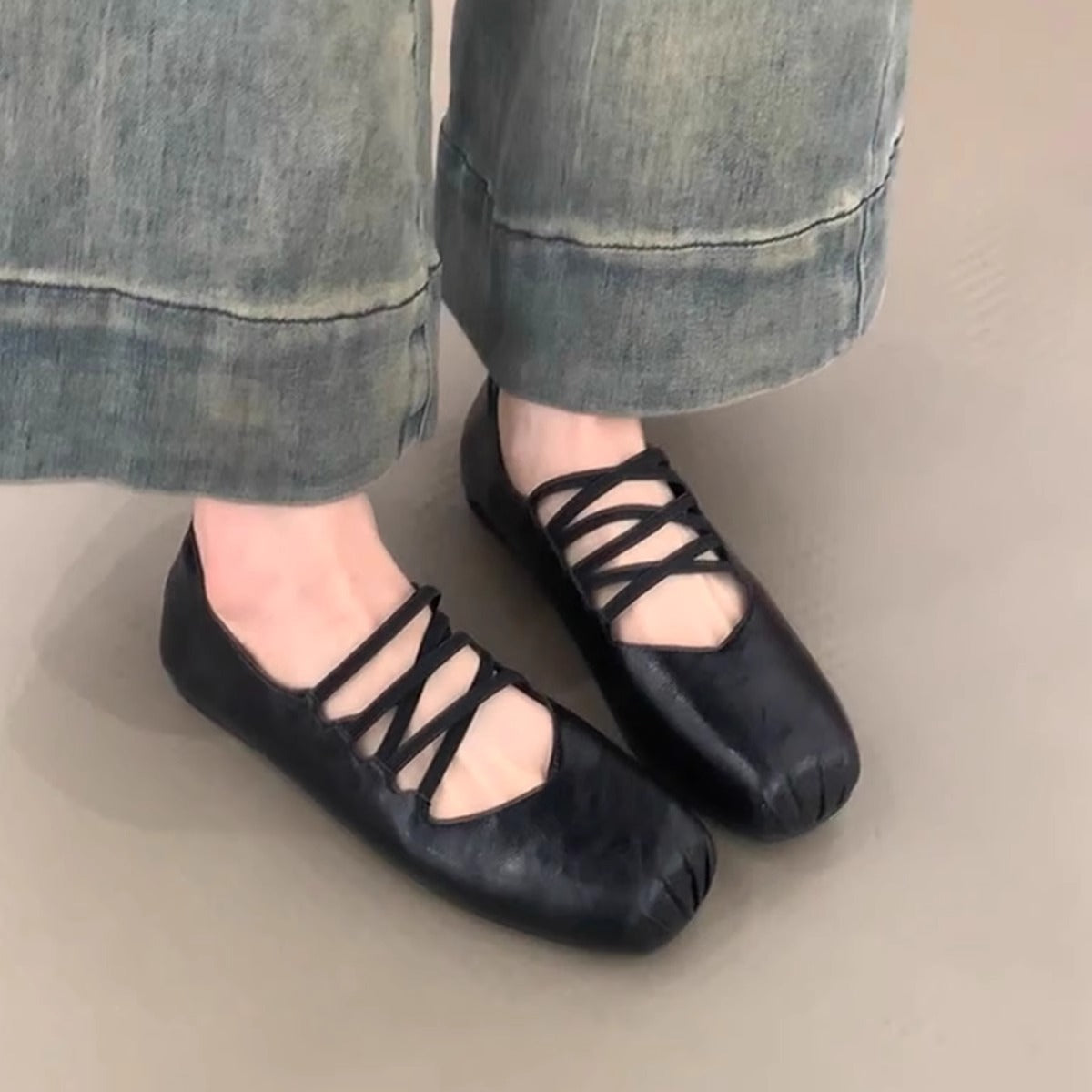 Damen Ballerinas Komfort Schuhe Kreuzband Design
