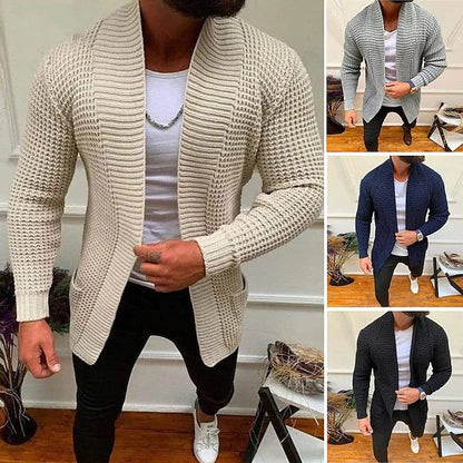 Herren Strickjacke Tiefkragen Modern Struktur Optik
