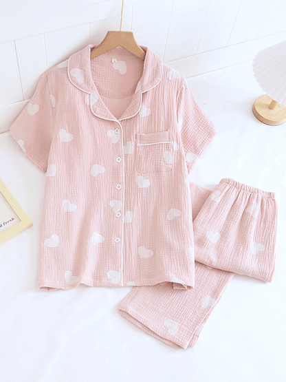 Damen Pyjama-Set Herzmuster Weich - Norvielle