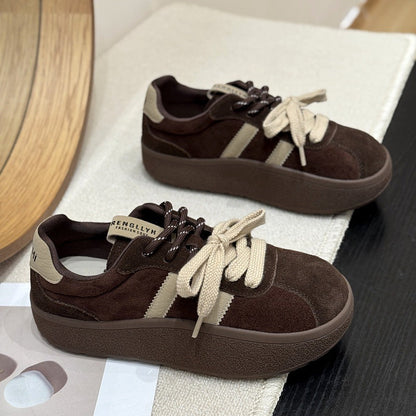Damen Sneaker Weiches Wildleder Dicke Sohle