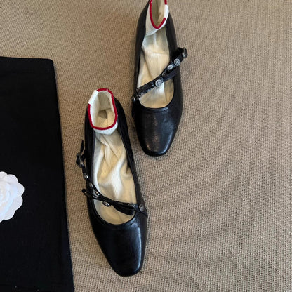 Damen Ballerinas Weich Leder Riemen