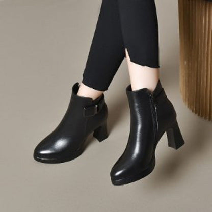 Damen Stiefeletten Elegante Blockabsatz Riemen Verstellbar