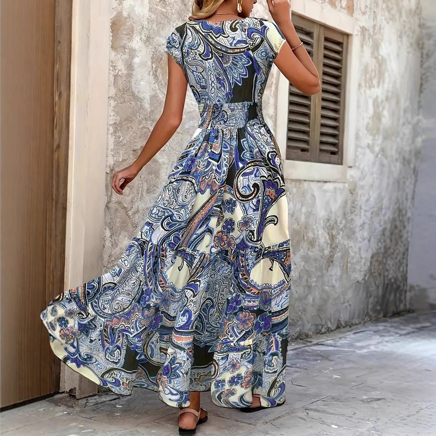 Damen Maxikleid Blumenmuster Baumwolle Schmeichelnder Schnitt