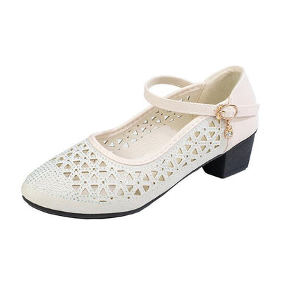 Damen Ballerinas Spitze Bequem Blockabsatz