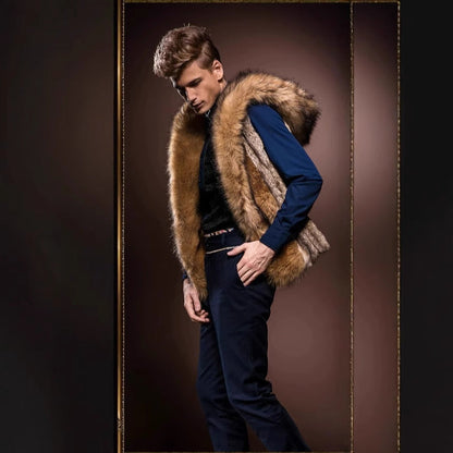 Herren Kunstpelzweste Elegante Tiefe Kragen