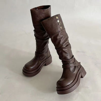 Damen Lederstiefel Elegant mit Riemen