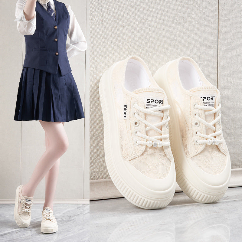 Damen Sneaker Weiß Spitze Bequem - Norvielle