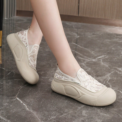 Damen Sneaker Bequem Spitze Elastisch Schnellverschluss