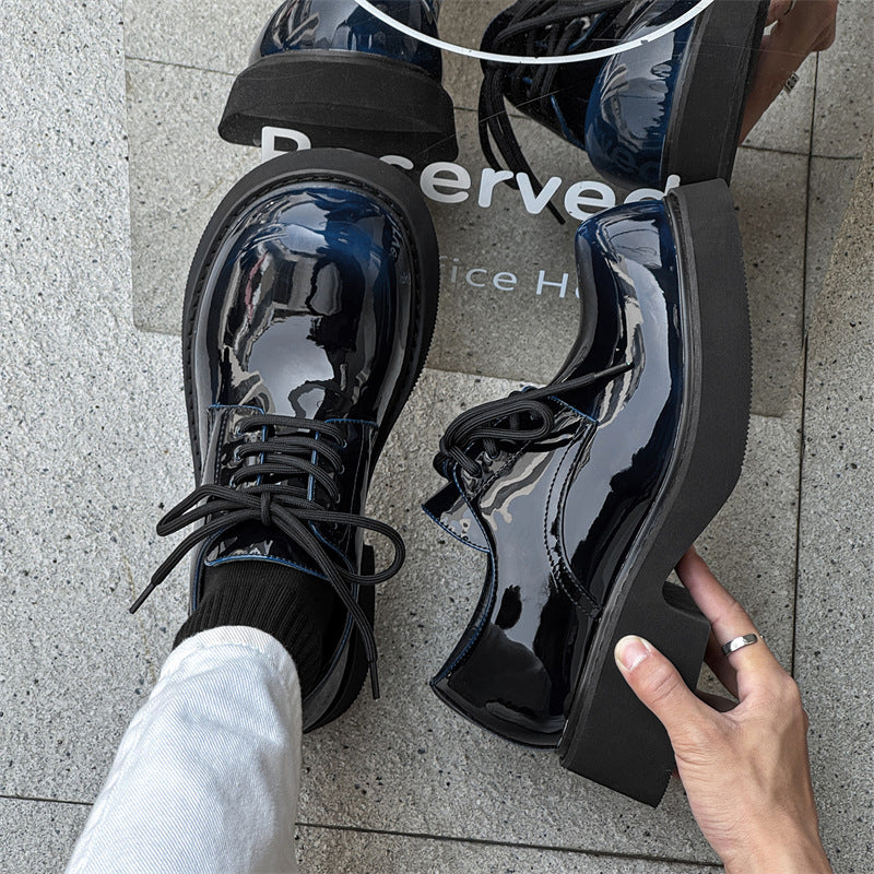 Damen Schnürschuhe Dicke Sohle Hochglänzend