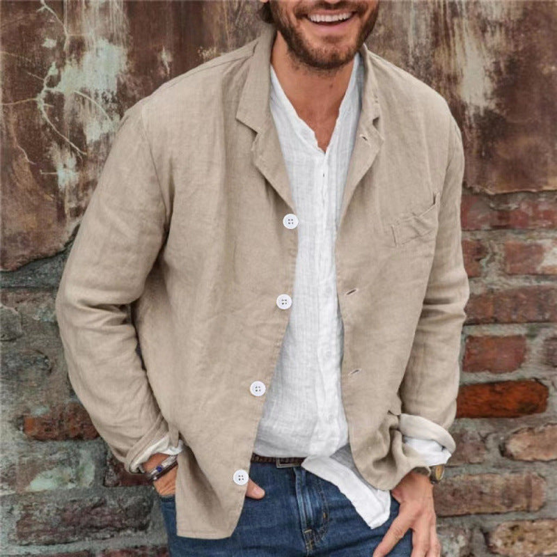 Herren Leinenjacke Knöpfe Sommer Modern wird zu Herren