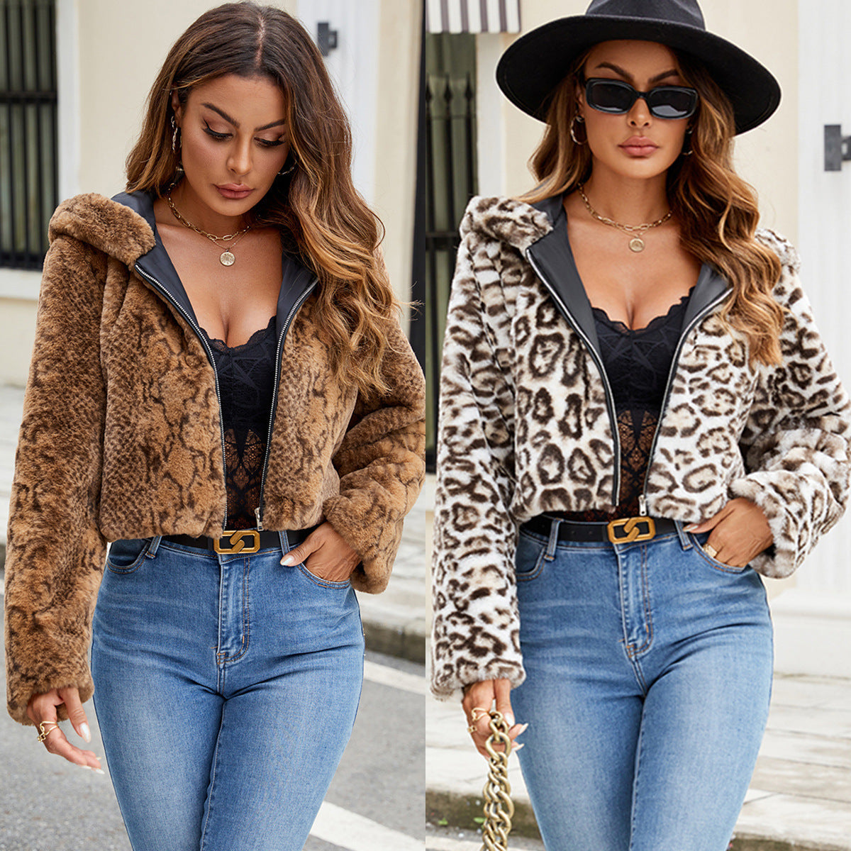 Damen Kunstfelljacke Schwarz Mit Kontrastdetails - Norvielle