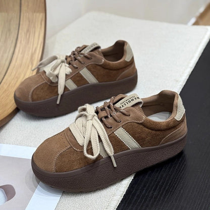 Damen Sneaker Weiches Wildleder Dicke Sohle Schwarz - Norvielle