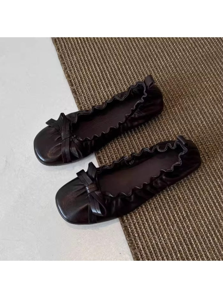 Damen Ballerinas Elastisch mit Rüschen und Schleifen Detail