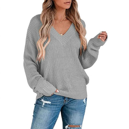 Damen Pullover Feinstrick V-Ausschnitt Elegantes Design