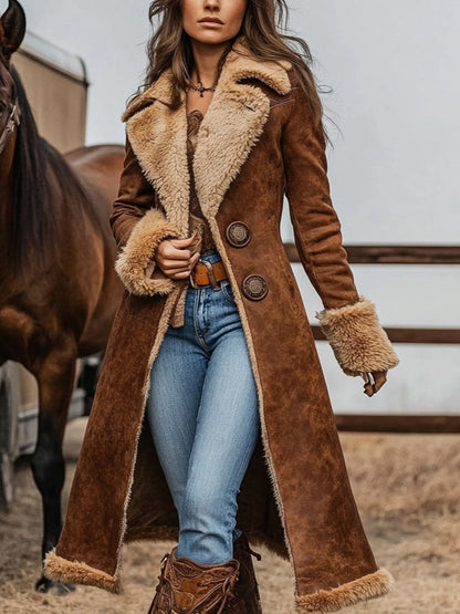 Damen Lammfelljacke Breitkragen Warm