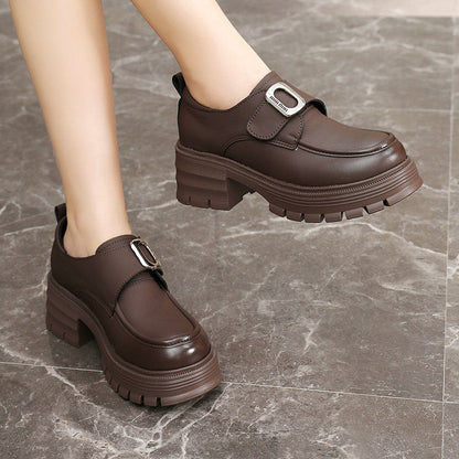 Damen Plateau Halbschuhe Robust mit Schnalle Elegantes Design