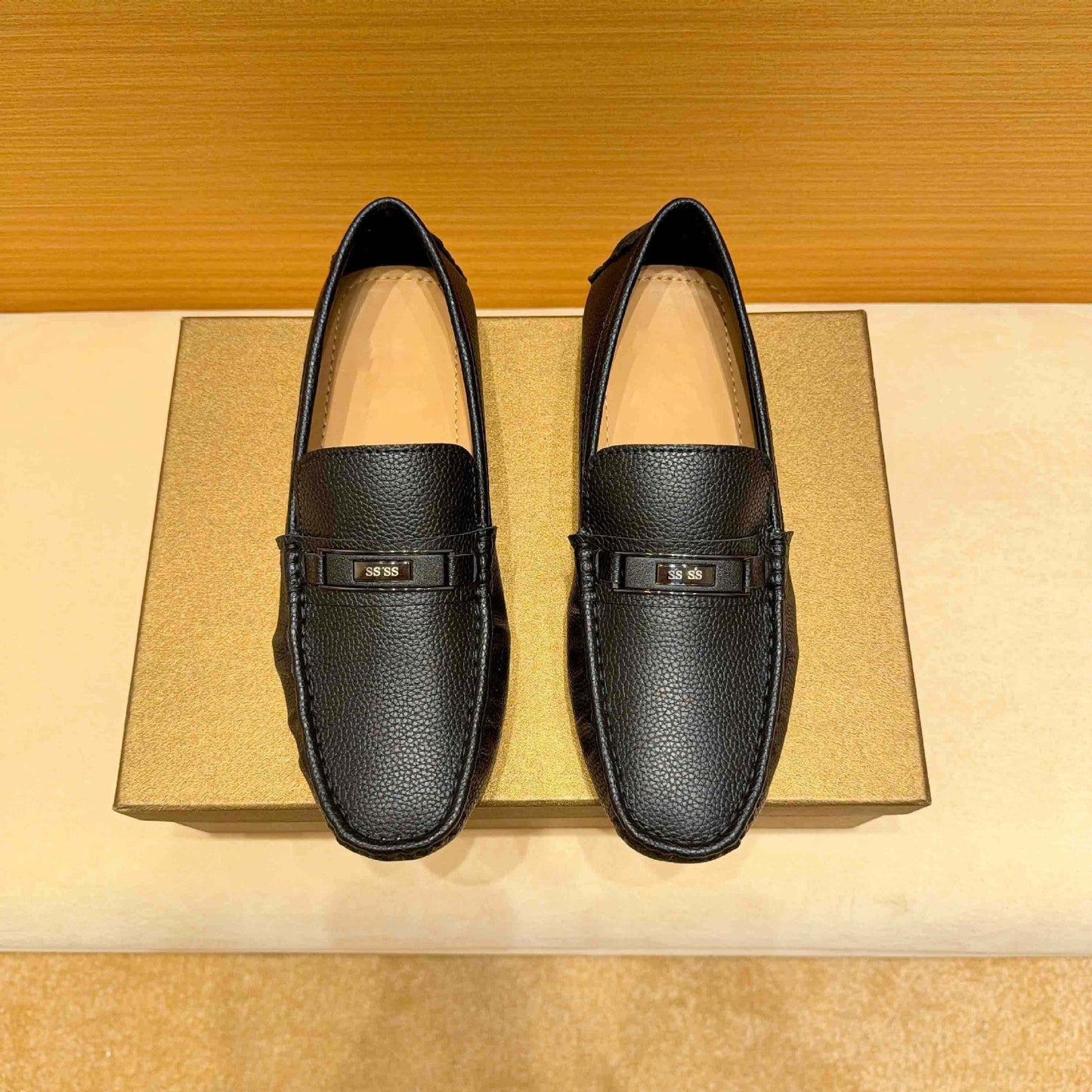 Herren Ledermokassins Elegantes Design Ziernaht Schwarz - Norvielle