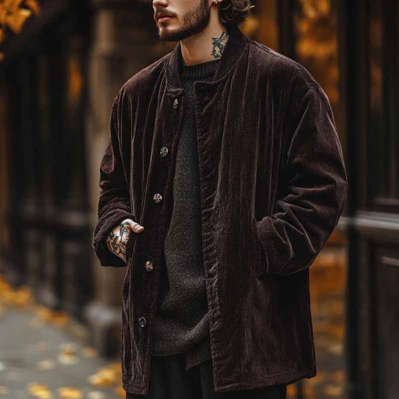Herren Samtjacke Knopfverschluss Taschen Schwarz - Norvielle