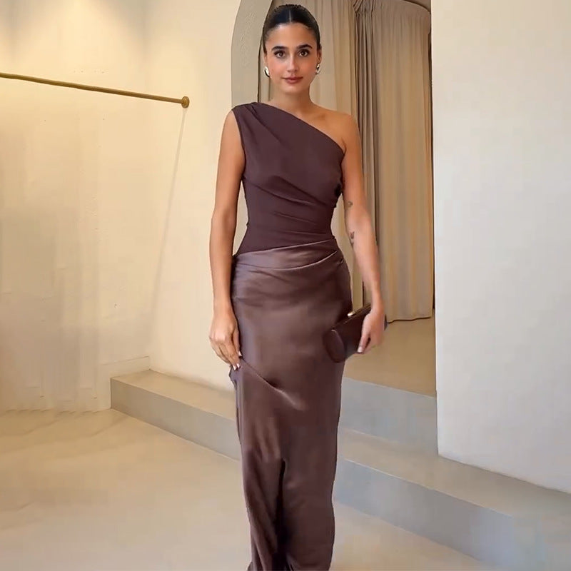 Elegantes Damen Maxikleid Einärmig Lang
