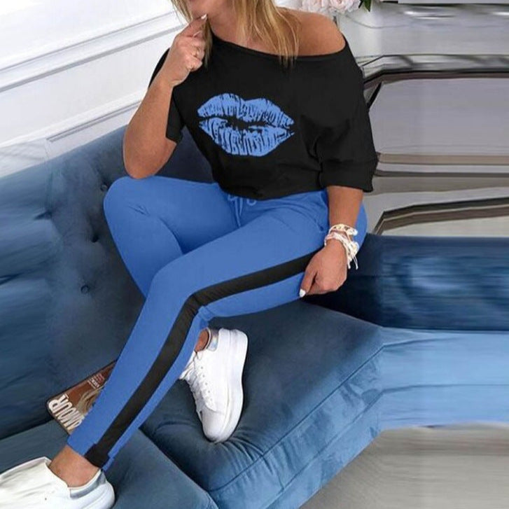 Damen T-Shirt Lippenmotiv Trendy Baumwolle Weiß - Norvielle