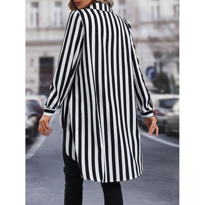Damen Langarmbluse Streifenmuster Asymmetrisch