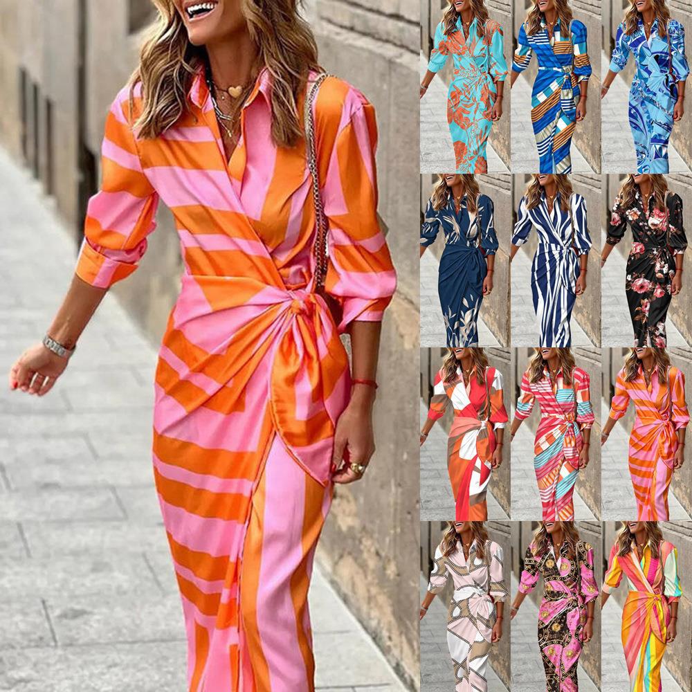Damen Maxikleid Asymmetrisch Streifen Lang Modern - Norvielle