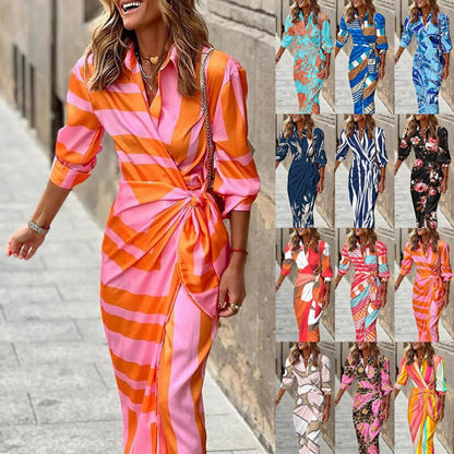 Damen Maxikleid Asymmetrisch Streifen Lang Modern - Norvielle