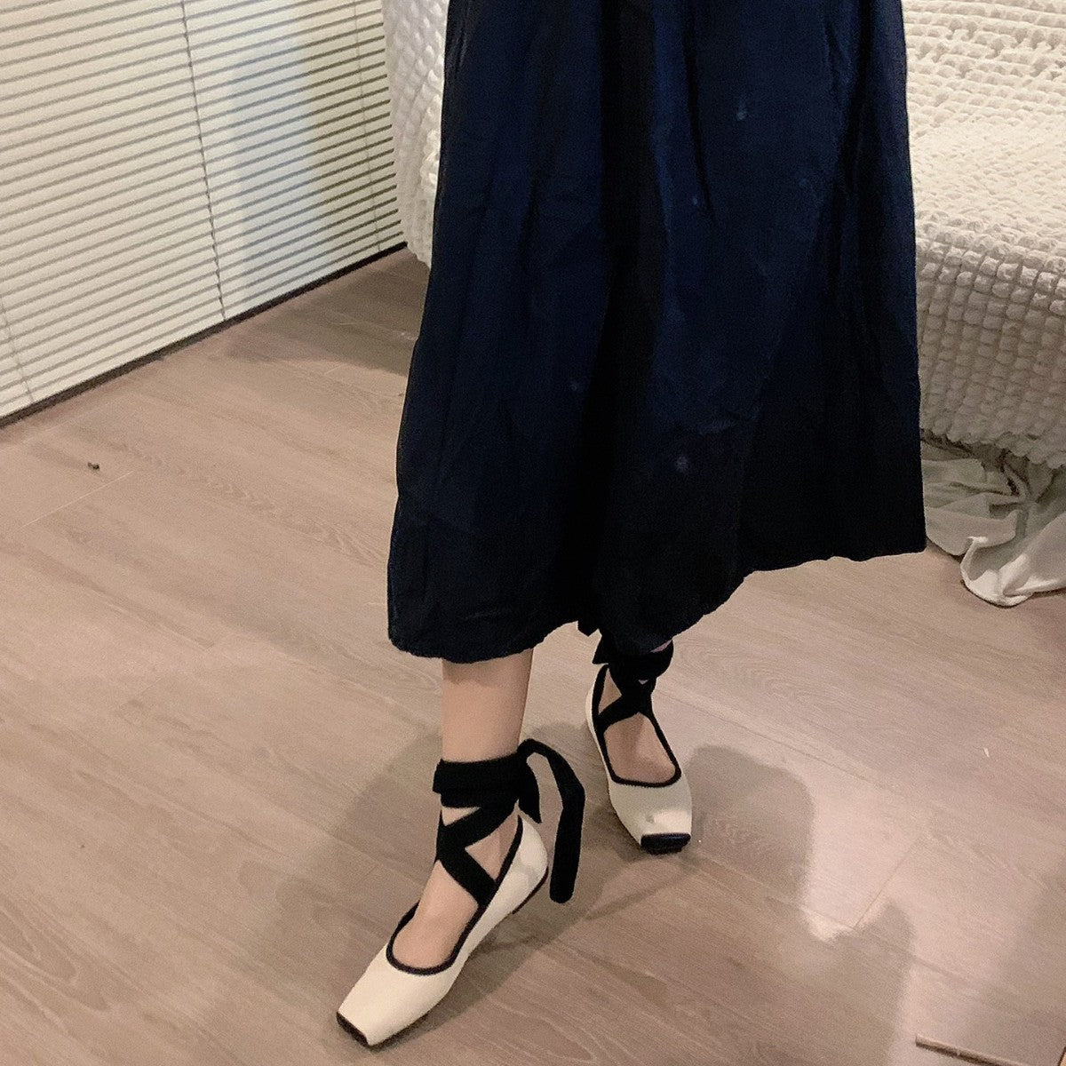 Damen Ballerinas Bequem Kreuzriemen Komfortschuhe
