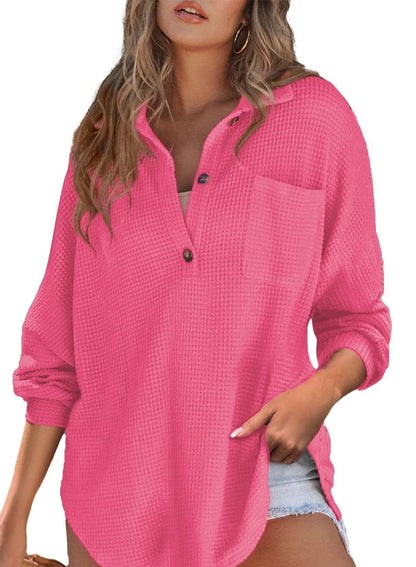 Damen Oversized Baumwollhemd mit Brusttasche und Knöpfen