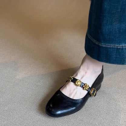 Damen Mary Jane Schuhe mit Blumendekor Komfortabsatz