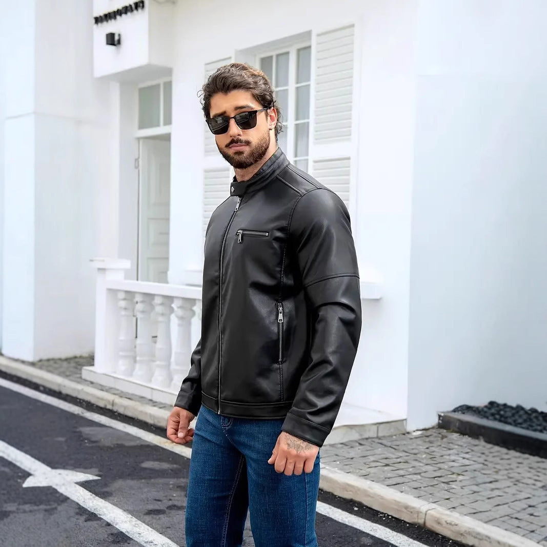 Herren Lederjacke Reißverschluss Ledermantel