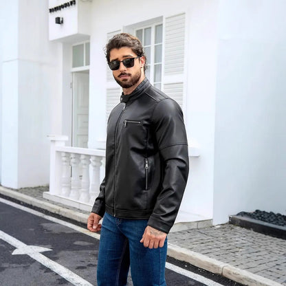 Herren Lederjacke Reißverschluss Ledermantel