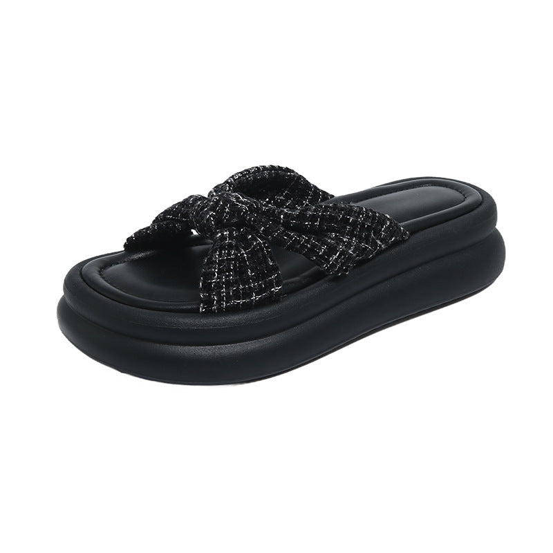 Damen Slippers Bequem Schleife