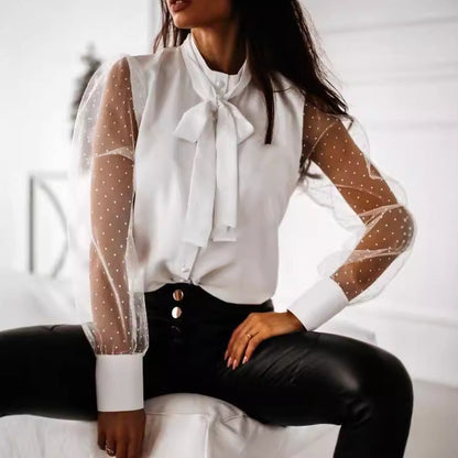 Damen Elegante Bluse Transparente Ärmel Mit Schleife